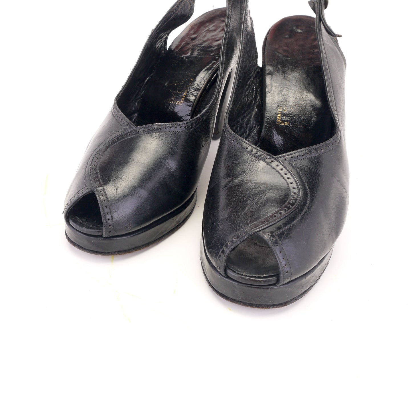 1940s Hand Made Black Platform Slingbacks UK 6