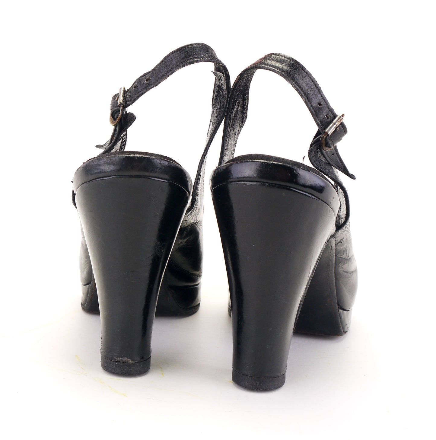 1940s Hand Made Black Platform Slingbacks UK 6