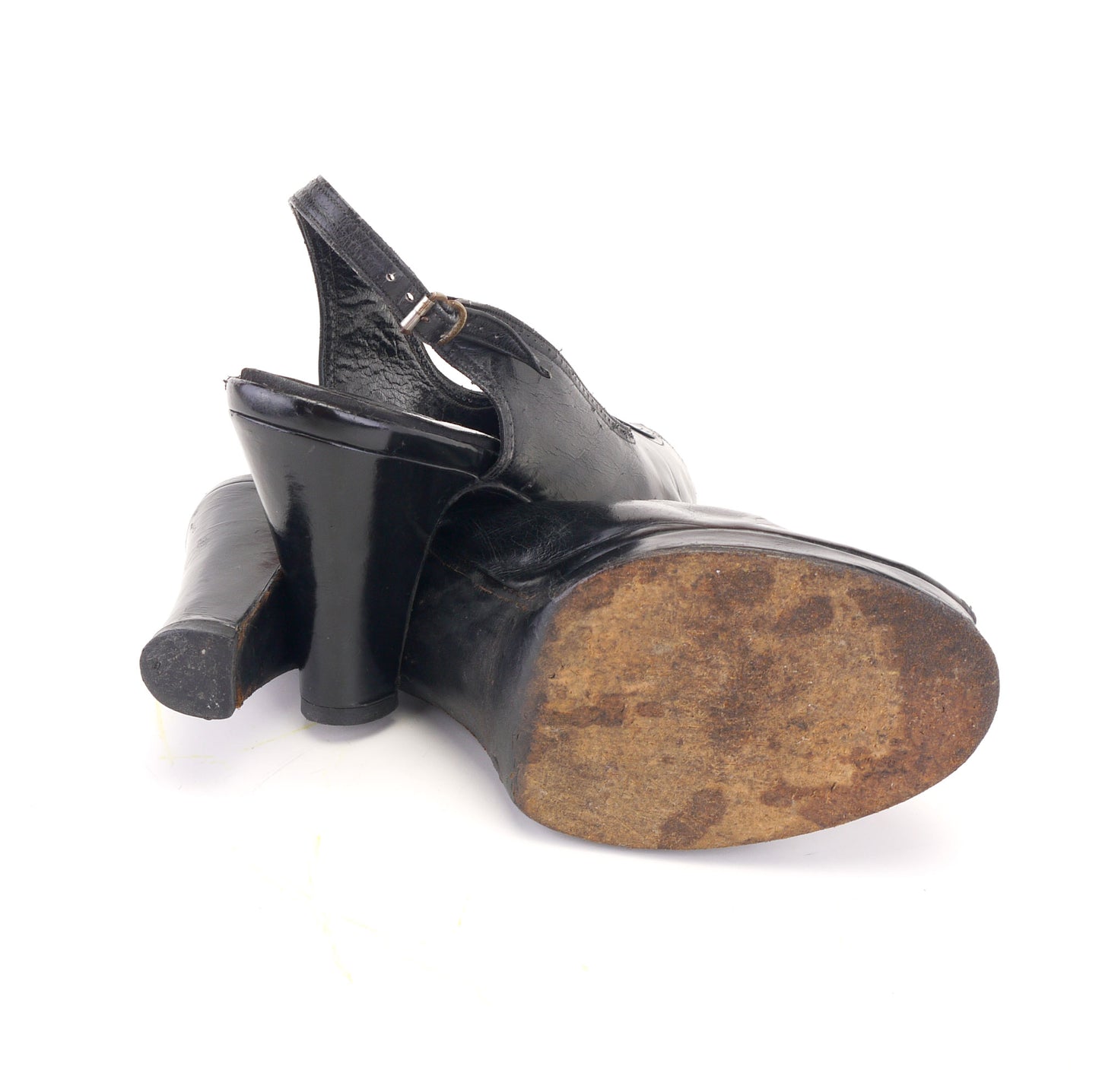 1940s Hand Made Black Platform Slingbacks UK 6