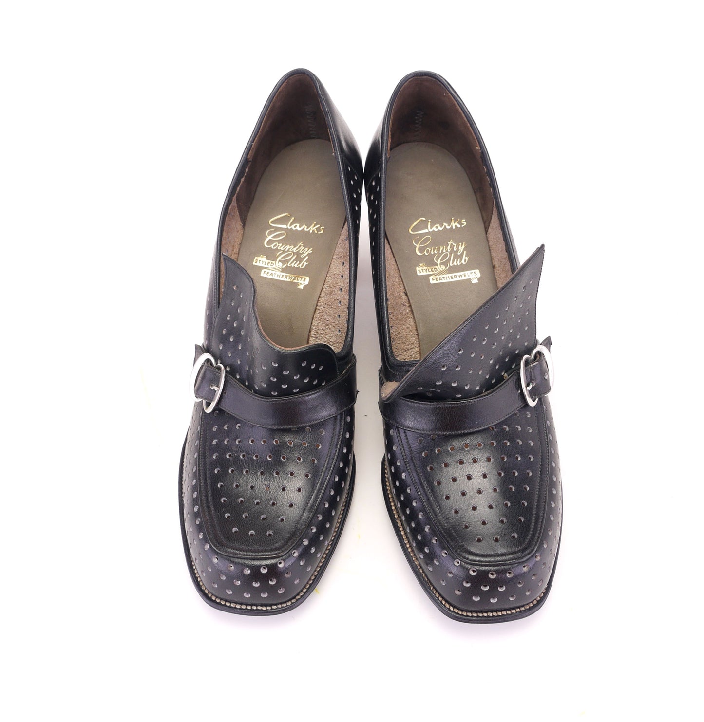 1950s Deadstock Black Perforated Shoes by Clarks UK 5.5