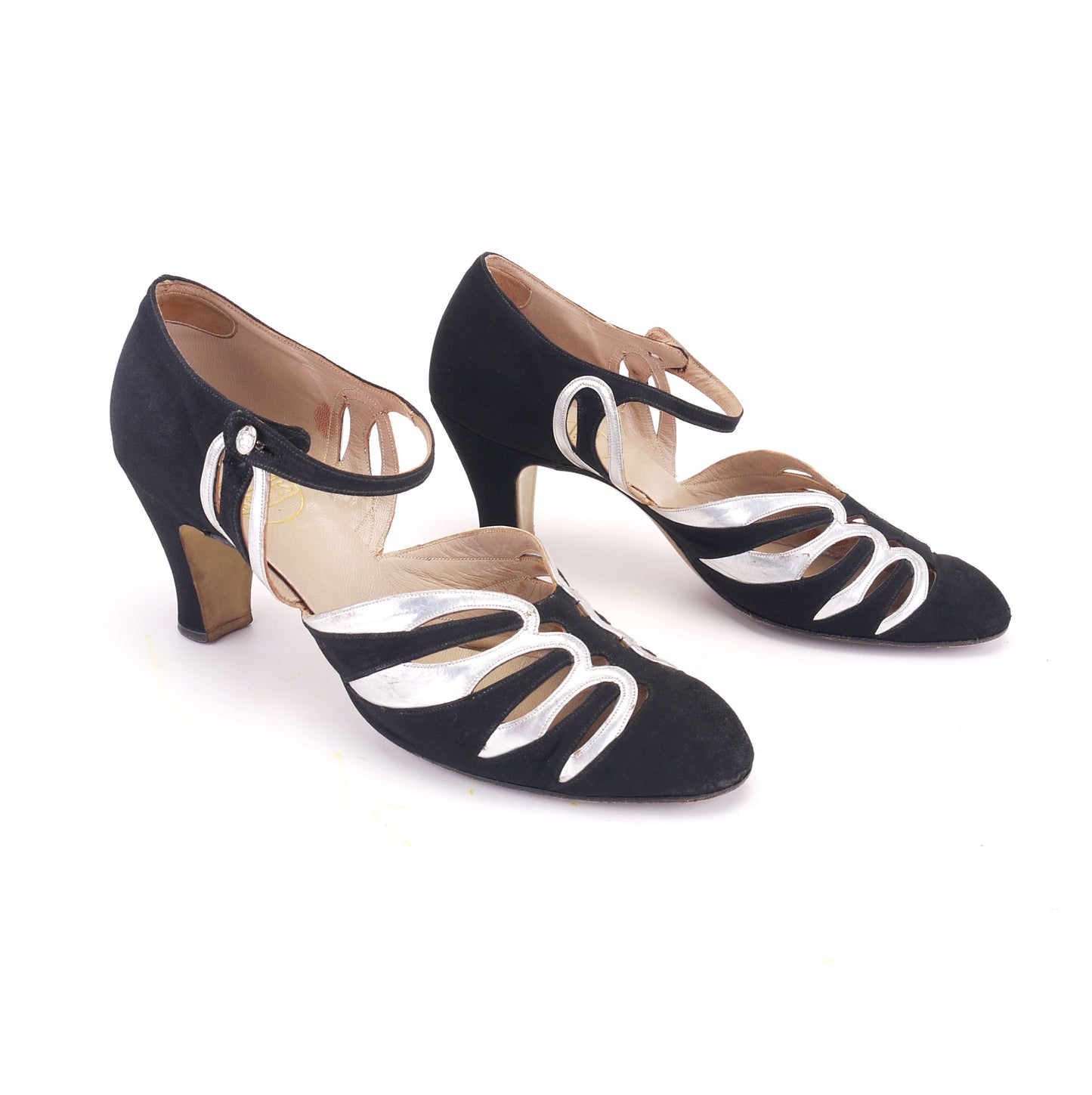 1930s Black & Silver Evening Sandals by Abbotts UK 6