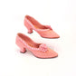 1920s Pink Quilted Slipper with Rosette UK 5