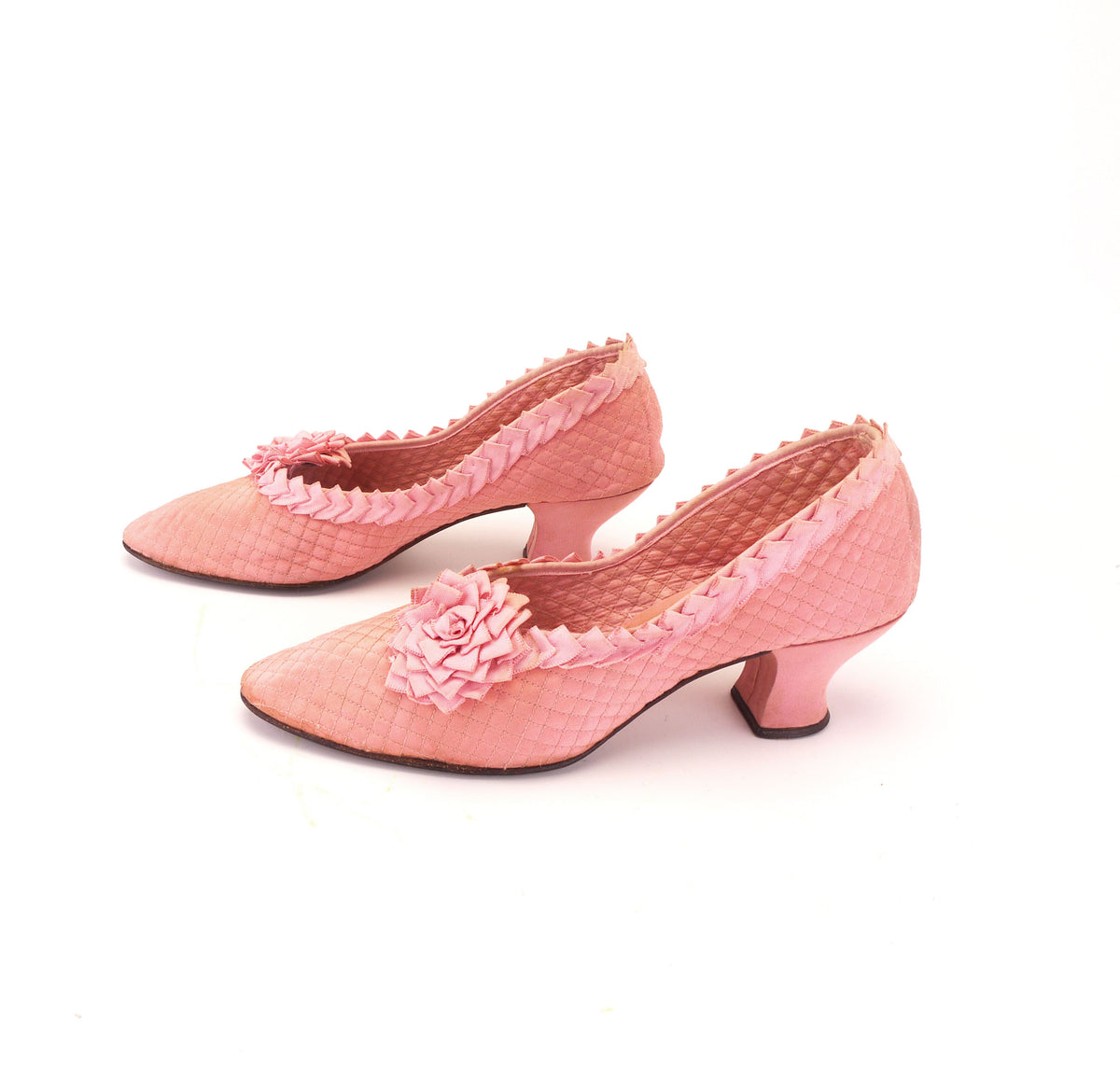 1920s Pink Quilted Slipper with Rosette UK 5