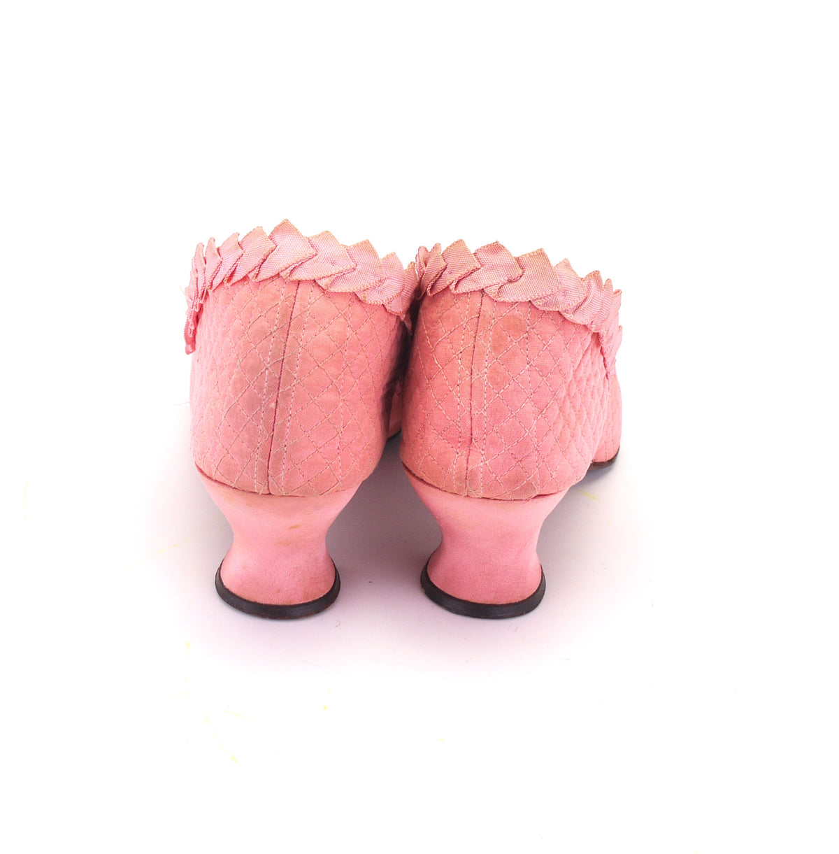 1920s Pink Quilted Slipper with Rosette UK 5