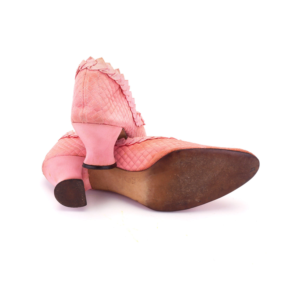 1920s Pink Quilted Slipper with Rosette UK 5