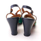 1970s Green & Navy Alende Slingback Sandals UK 5.5