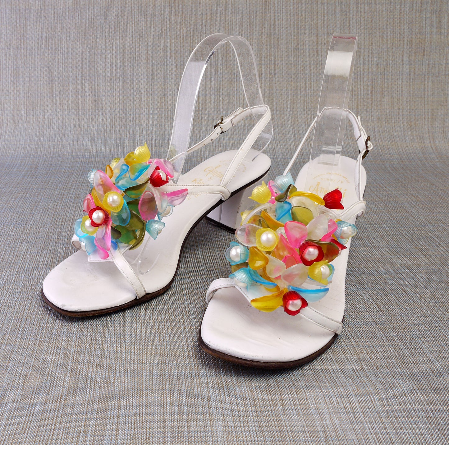 1970s Amalfi Beach Sandals with Plastic Flowers UK 6