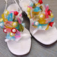 1970s Amalfi Beach Sandals with Plastic Flowers UK 6