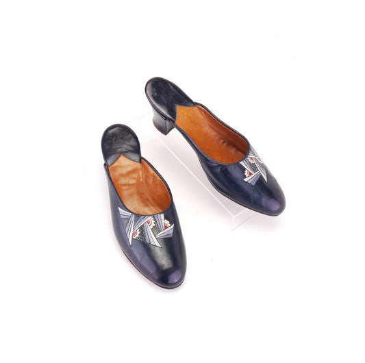1920s Deadstock Art Deco Hand Painted Slippers UK 4
