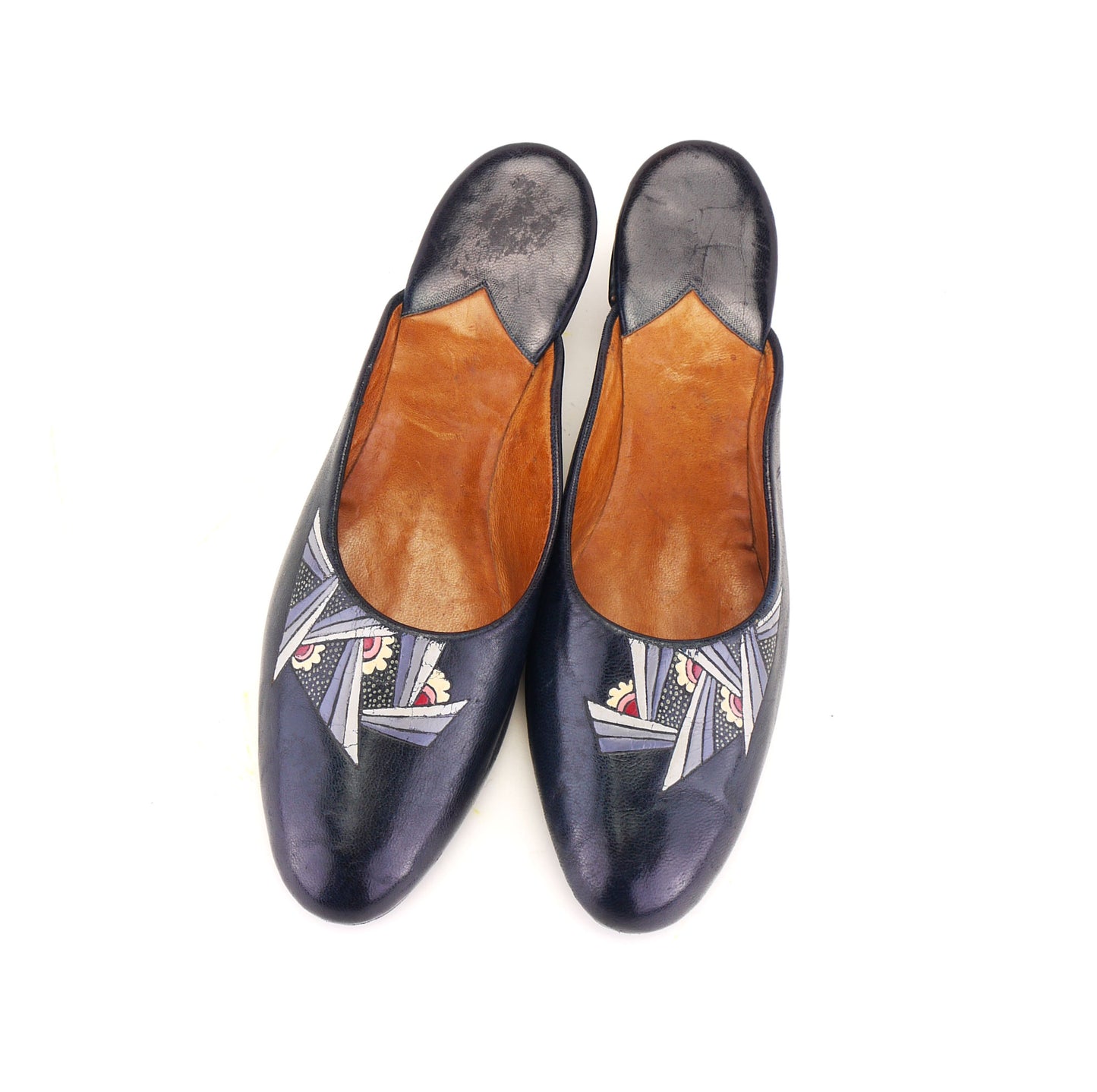 1920s Deadstock Art Deco Hand Painted Slippers UK 4