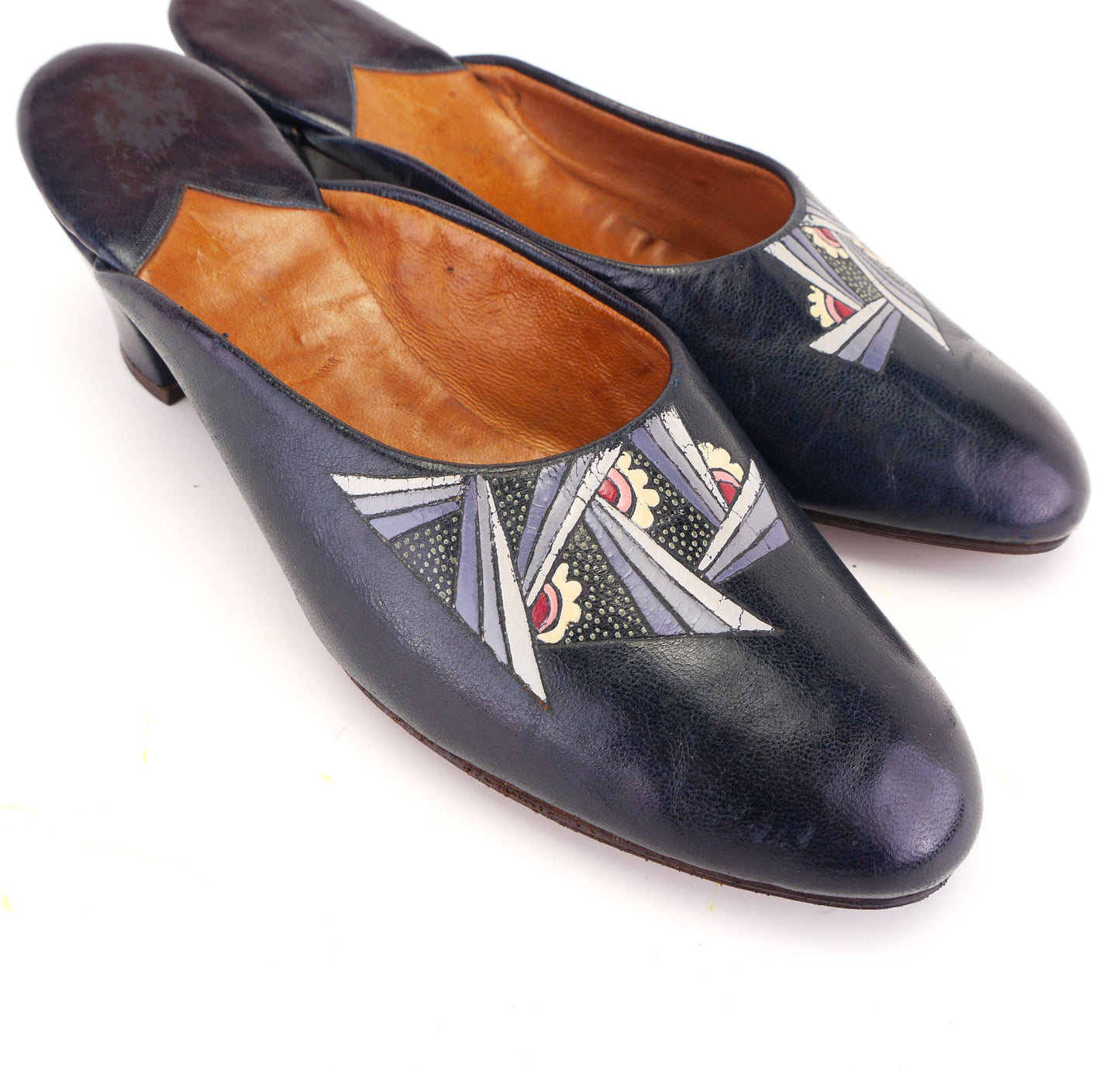 1920s Deadstock Art Deco Hand Painted Slippers UK 4