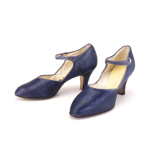 1930s Blue Satin Bar Shoes by Babers UK 4.5