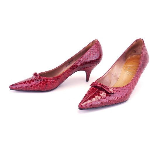 1960s Dark Red Patent Snake Pumps by Bally UK 3
