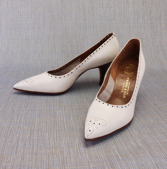 1960s Deadstock White Brogued Pumps by Bally UK 4.5