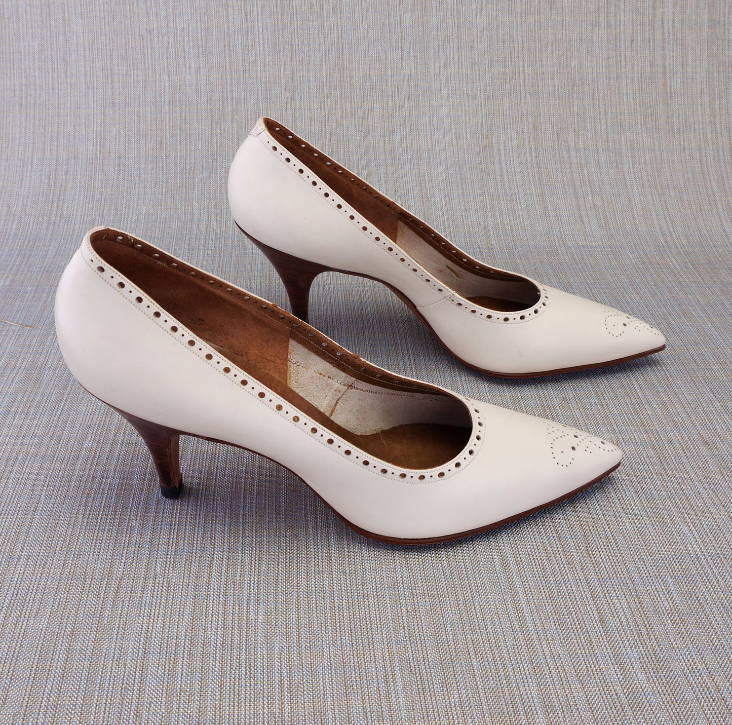 1960s Deadstock White Brogued Pumps by Bally UK 4.5