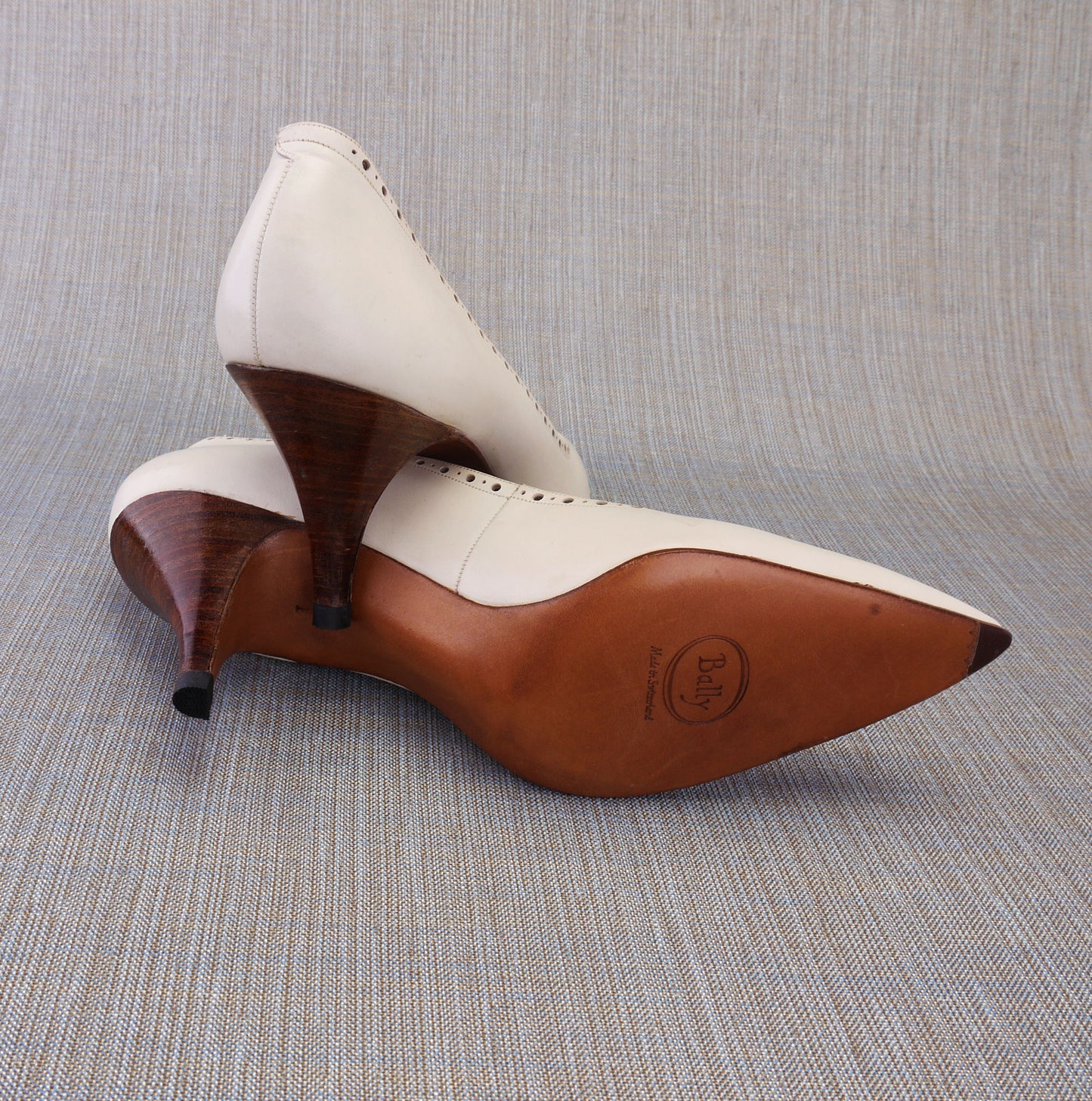 1960s Deadstock White Brogued Pumps by Bally UK 4.5