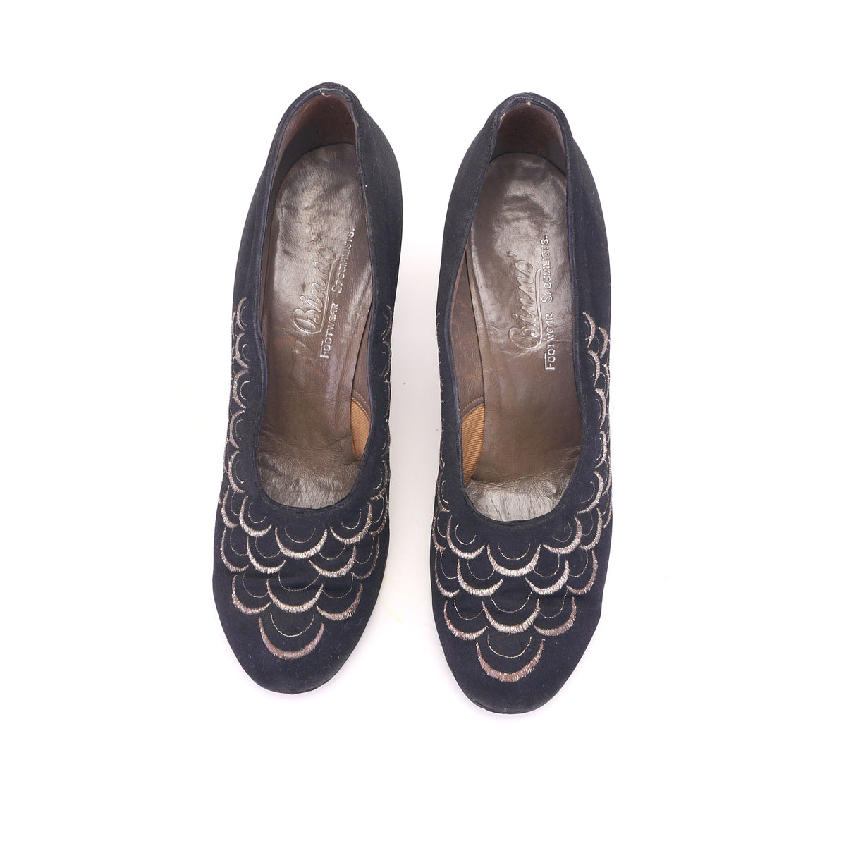 1940s Embroidered Black Silk Pumps by Binns UK 3.5