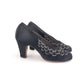 1940s Embroidered Black Silk Pumps by Binns UK 3.5