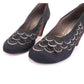 1940s Embroidered Black Silk Pumps by Binns UK 3.5