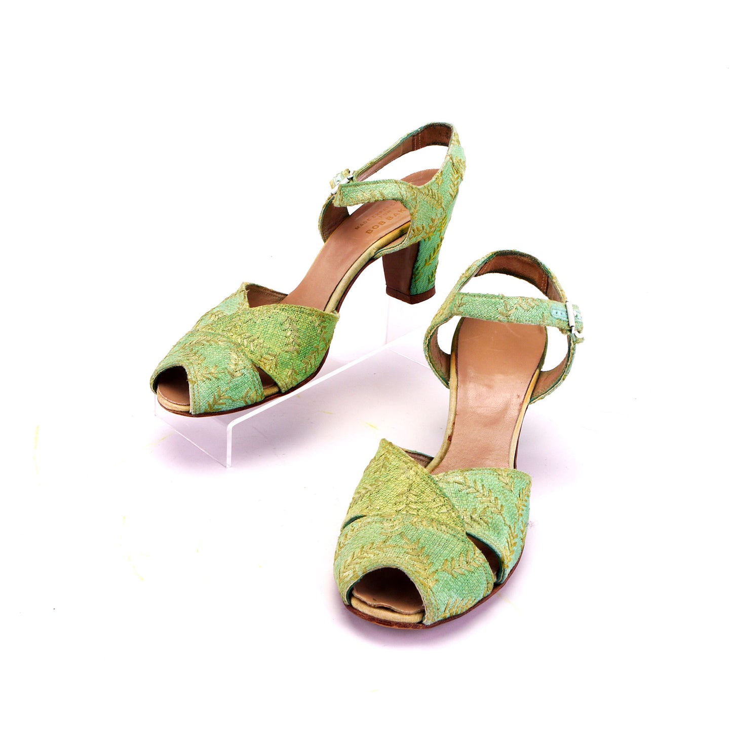 1940s Green Linen Sandals by Bob Baker UK 5