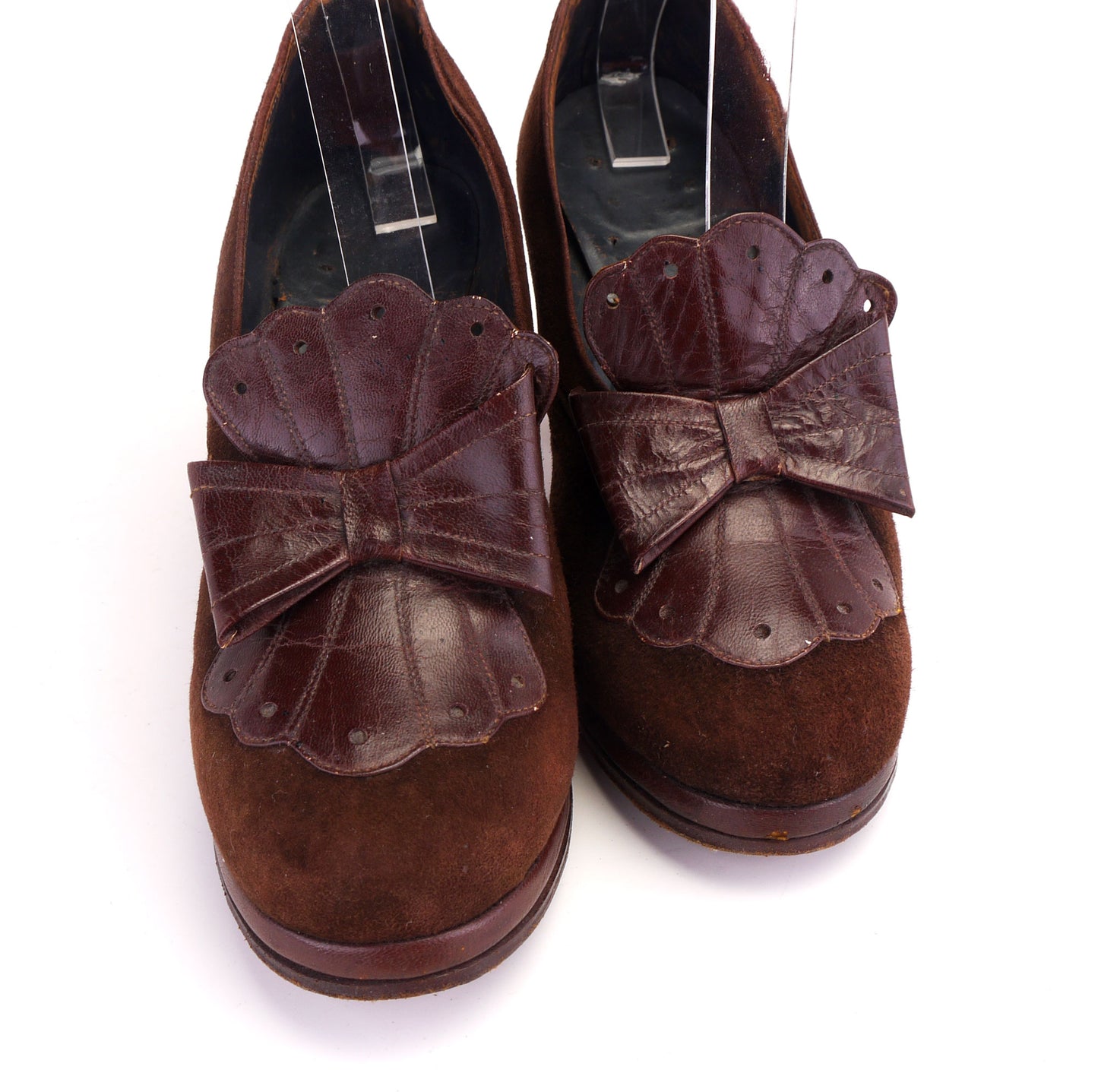 1940s Brown Suede & Leather Platform Pumps UK 3