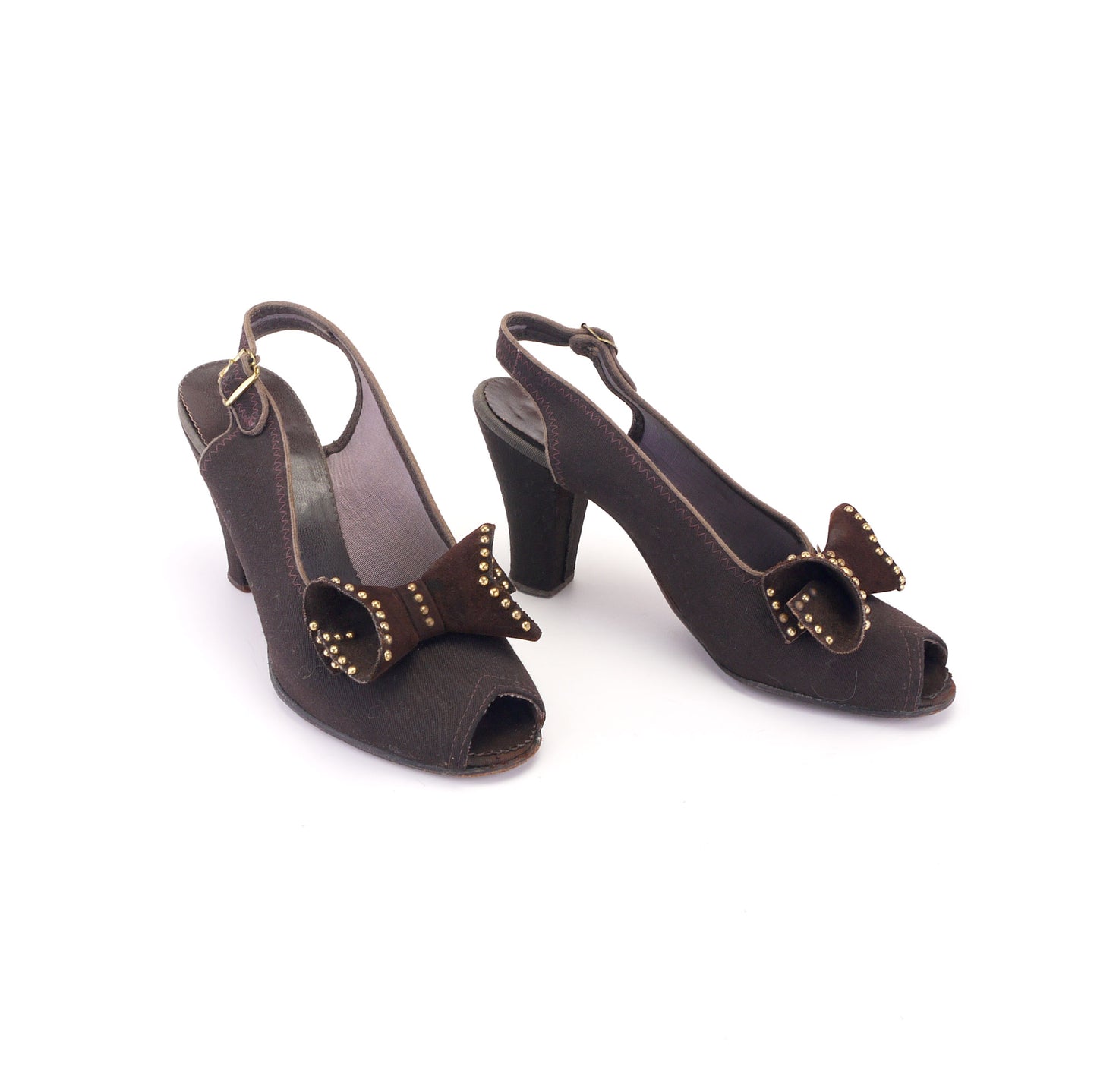 1940s Brown Gabardine Sandals with Studs UK 4