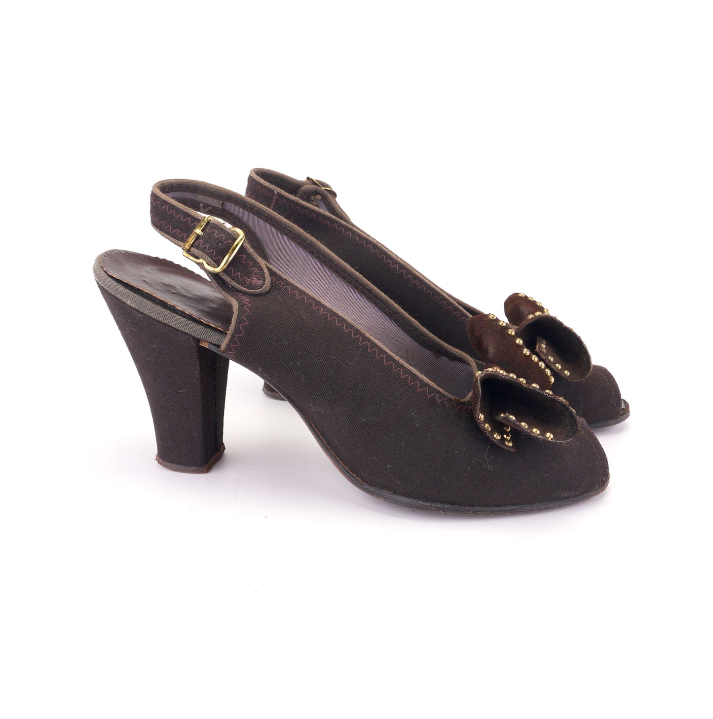1940s Brown Gabardine Sandals with Studs UK 4