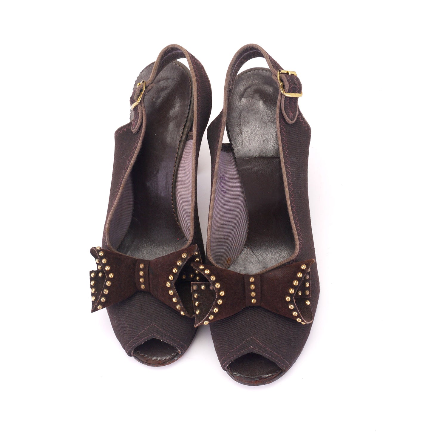 1940s Brown Gabardine Sandals with Studs UK 4
