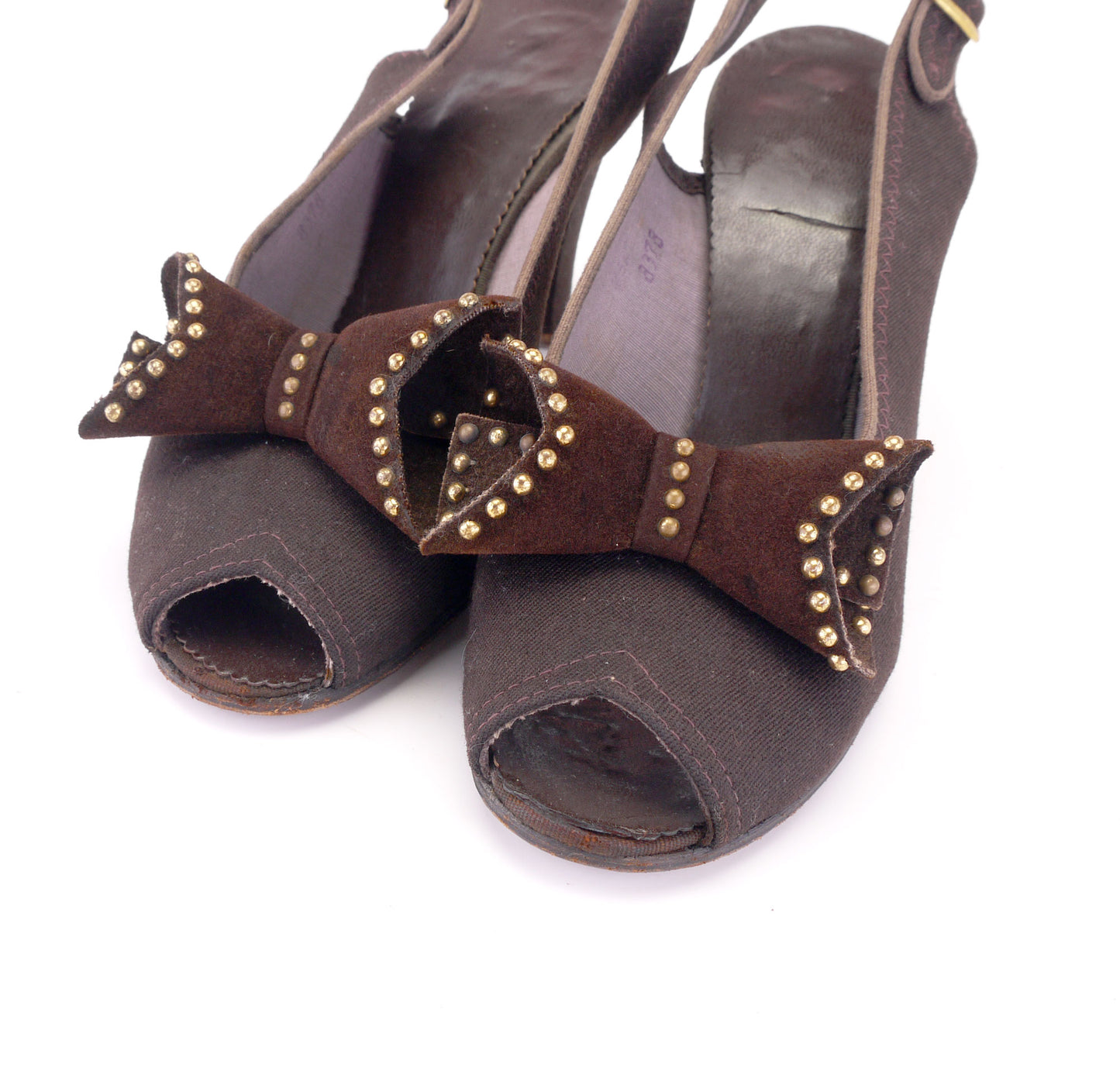 1940s Brown Gabardine Sandals with Studs UK 4
