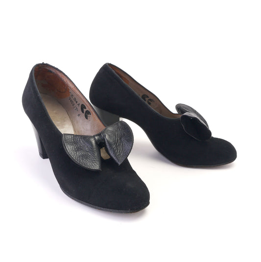 1940s CC41 Black Suede & Leather Pumps UK 5.5