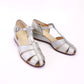 Early 1940s Silver Wedge Sandals CC41 UK 6.5