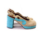 Super Cute Early 70s Chandlers Beige Turquoise Platforms UK 1.5