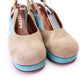 Super Cute Early 70s Chandlers Beige Turquoise Platforms UK 1.5