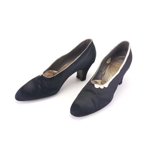 1930s Black Silk Art Deco Pumps UK 7