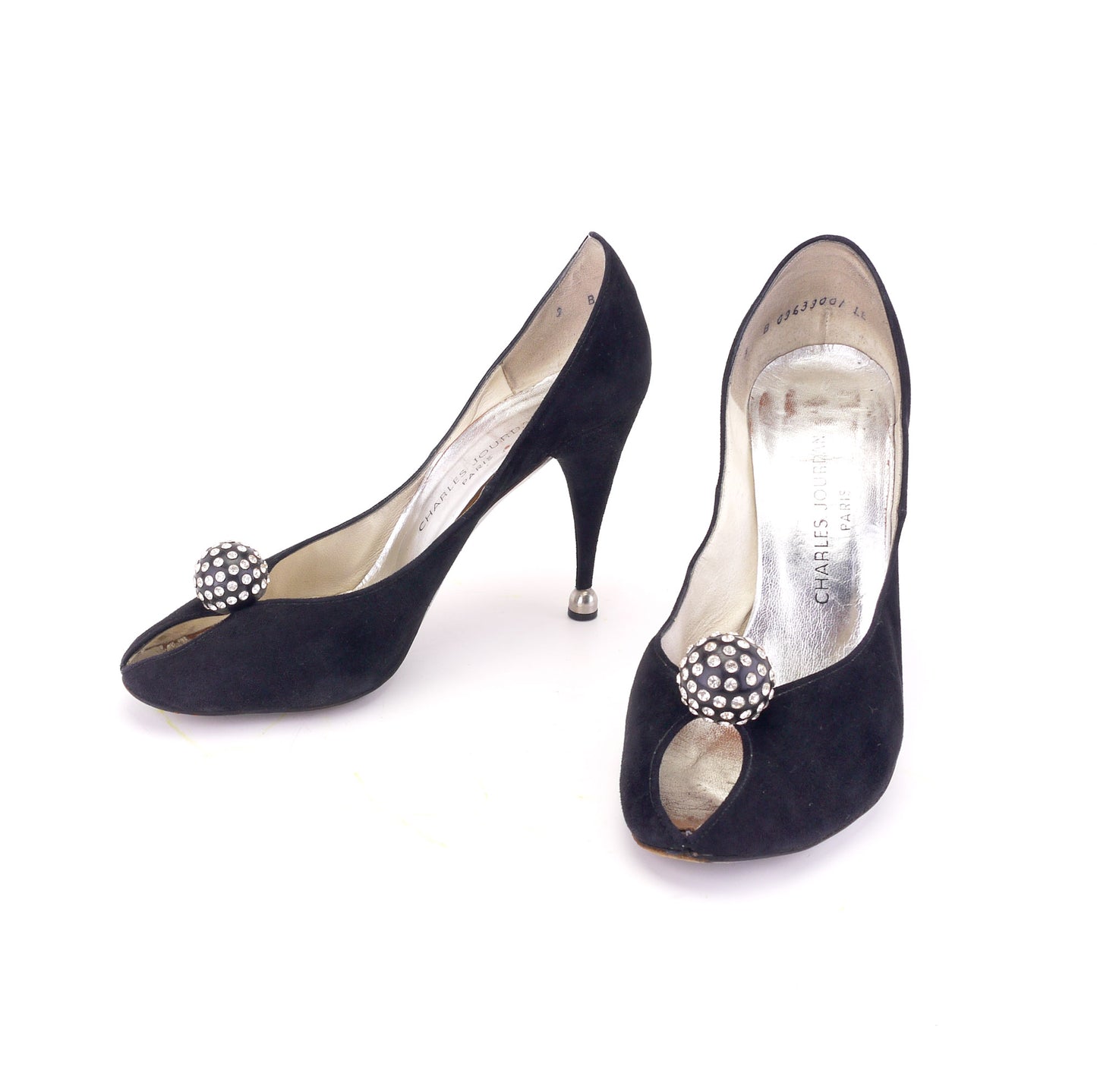 Charles Jourdan 1970s Black & Silver Disco Heels UK 6.5