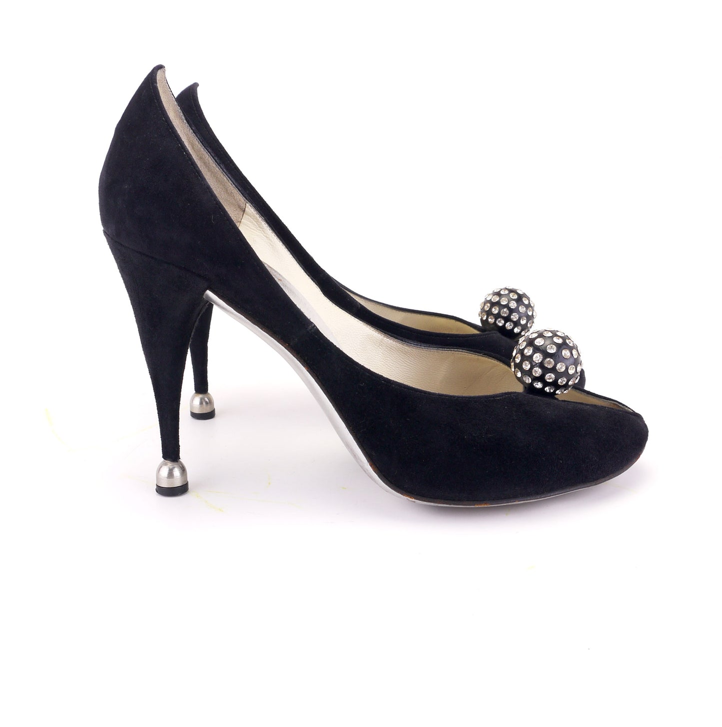 Charles Jourdan 1970s Black & Silver Disco Heels UK 6.5