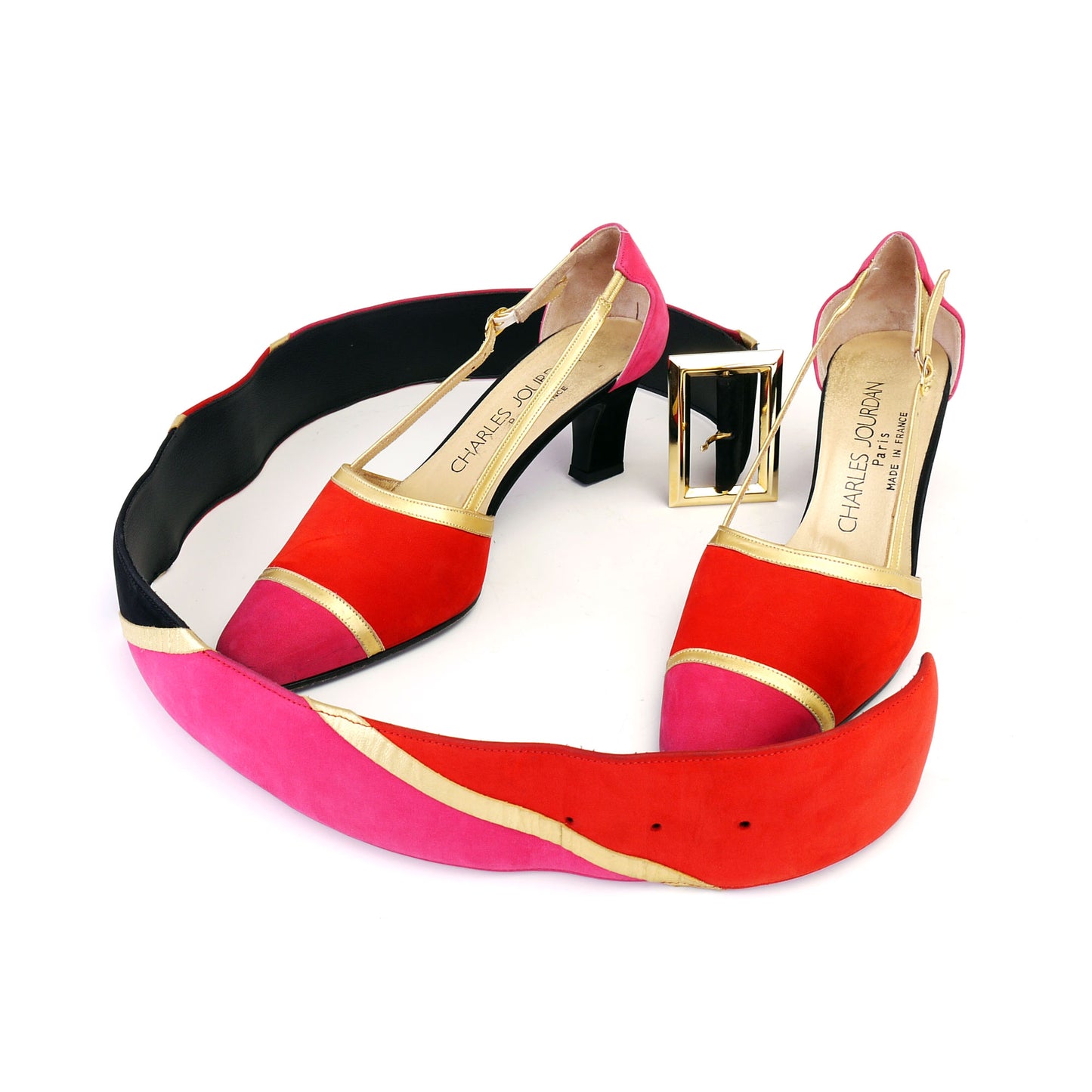 Charles Jourdan 1980s Red & Pink Shoes and Belt UK 3.5