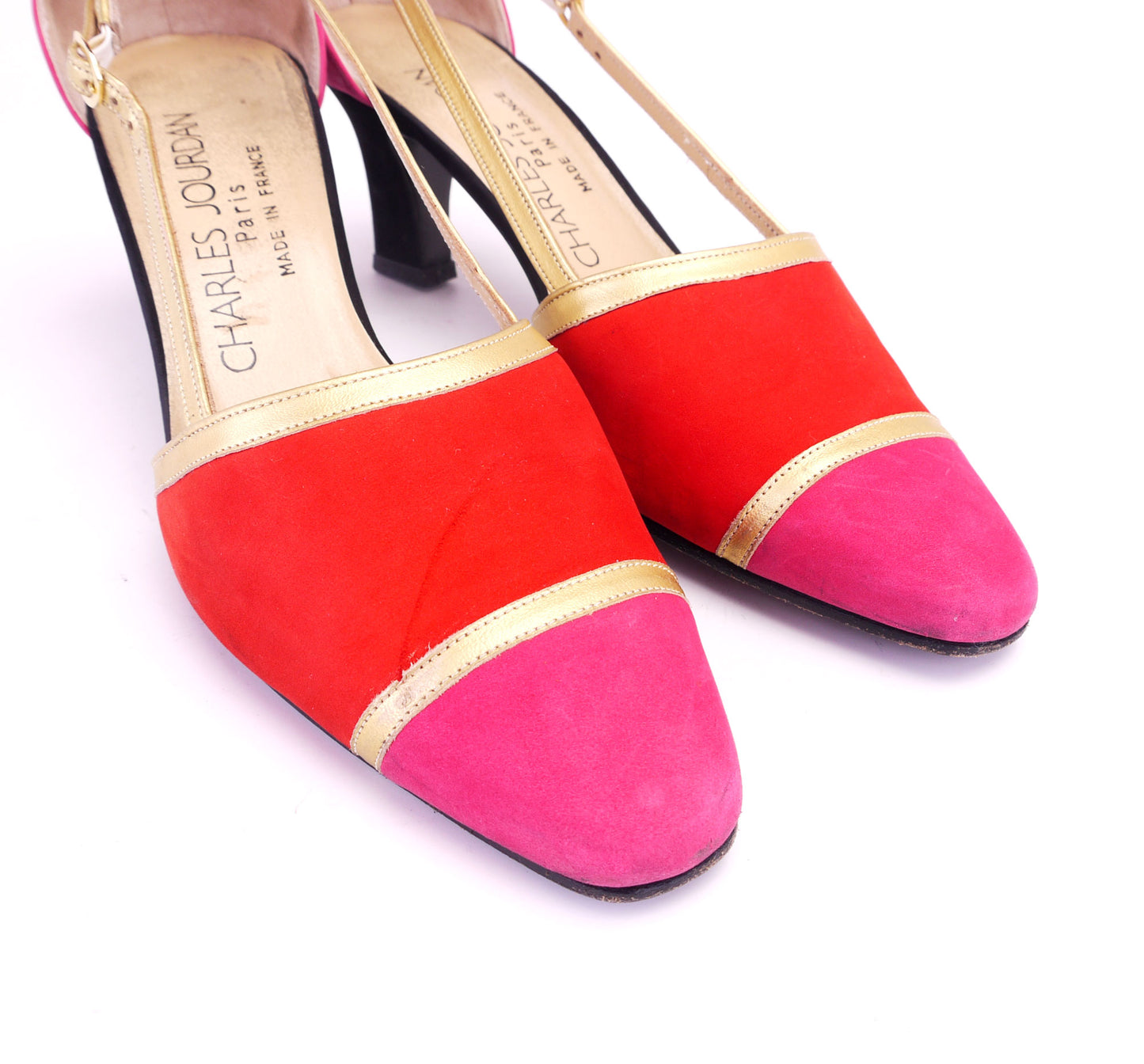 Charles Jourdan 1980s Red & Pink Shoes and Belt UK 3.5