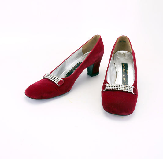 1960s Red Velvet Pumps by Charles Jourdan UK 5.5
