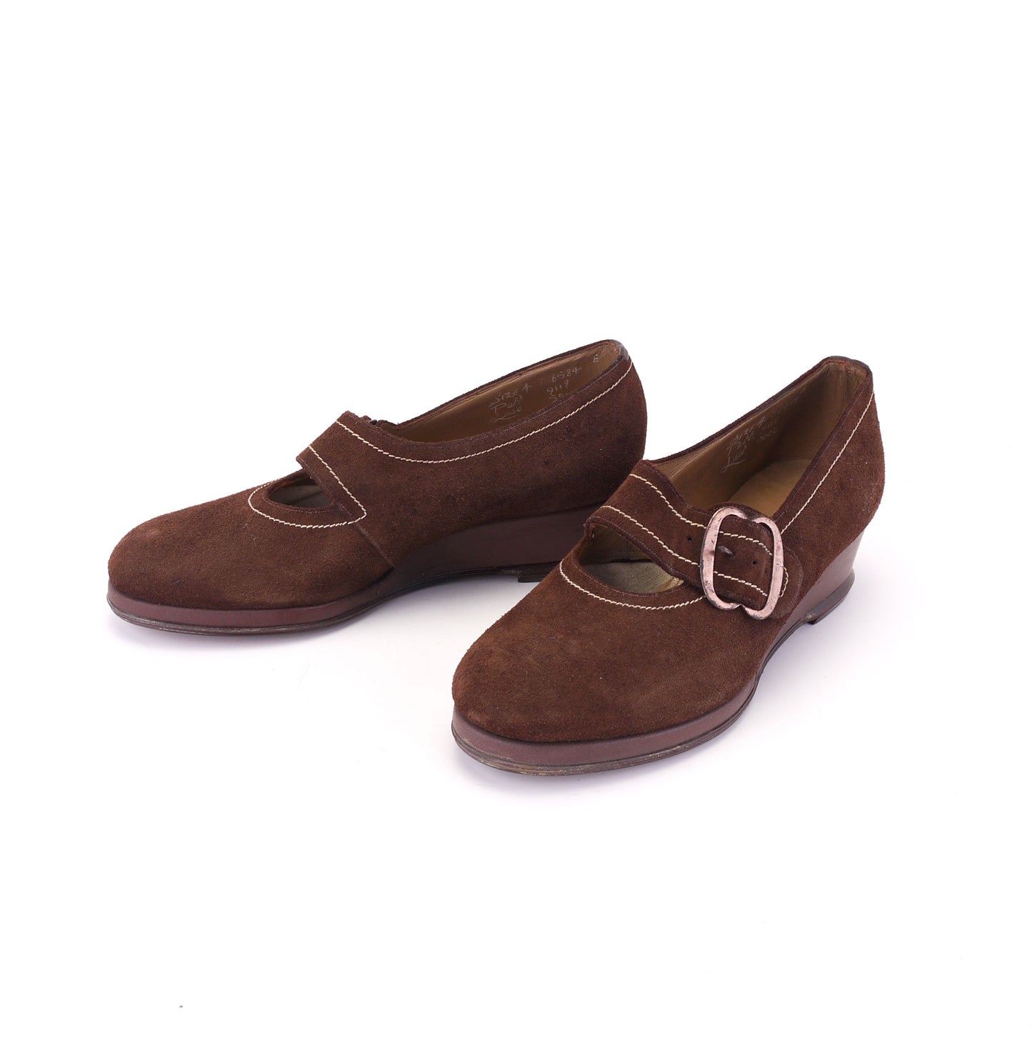 Deadstock 1940s Brown Suede Wedges CC41 UK 1.5