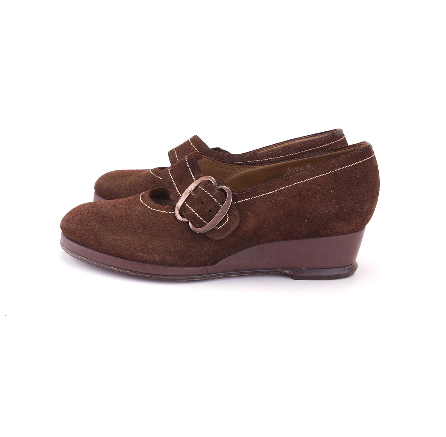 Deadstock 1940s Brown Suede Wedges CC41 UK 1.5