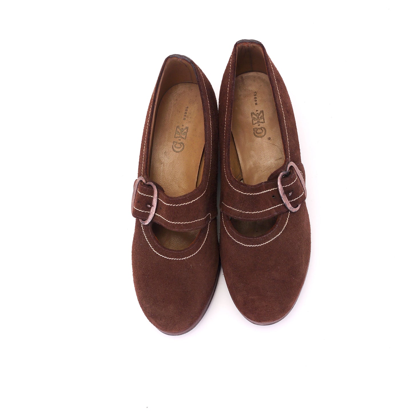 Deadstock 1940s Brown Suede Wedges CC41 UK 1.5