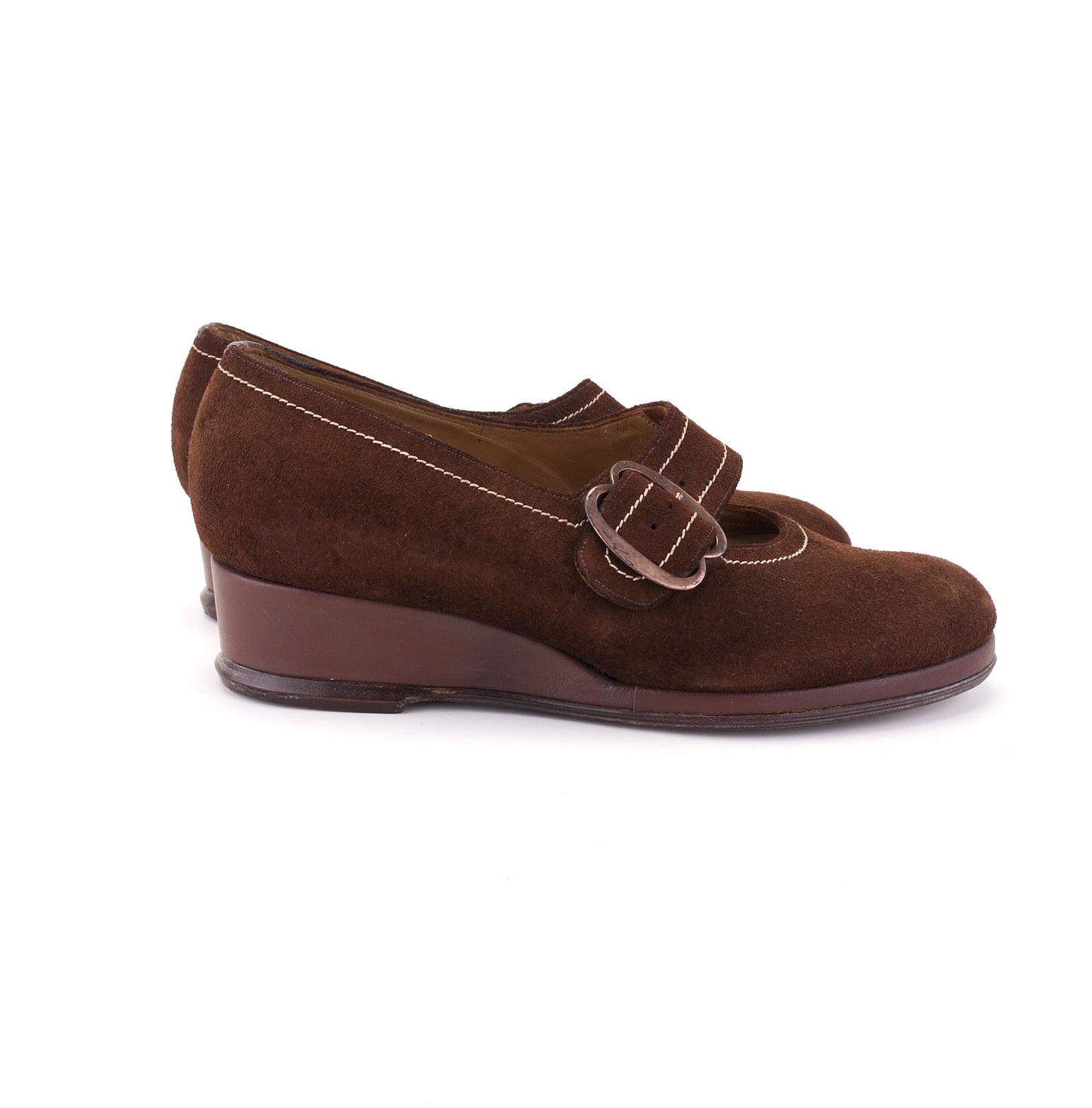 Deadstock 1940s Brown Suede Wedges CC41 UK 1.5