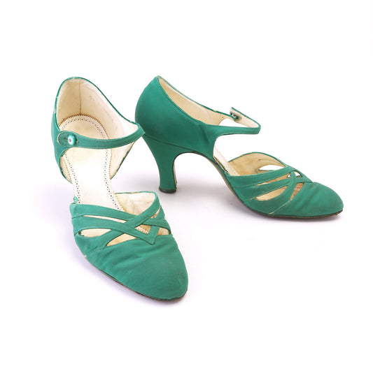 Clarks 1930s Green Crepe Evening Sandals UK 3.5