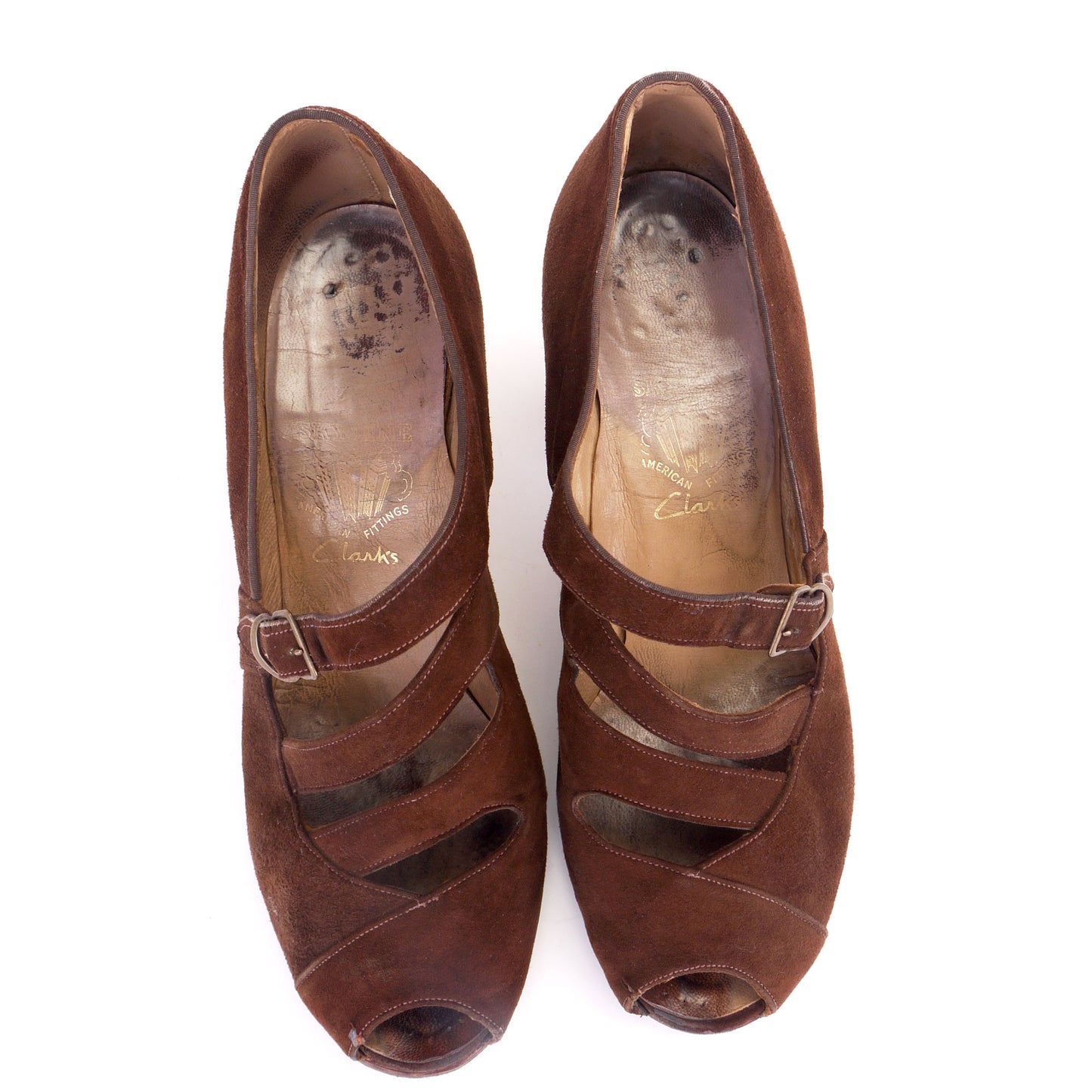 Clarks 1940s Peep Toes w Oblique Straps UK 4.5