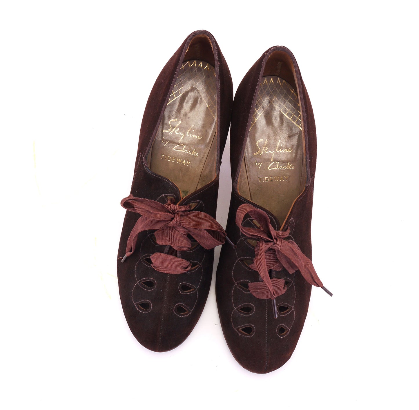 1950s Clarks Open Laced Brown Shoes UK 2.5