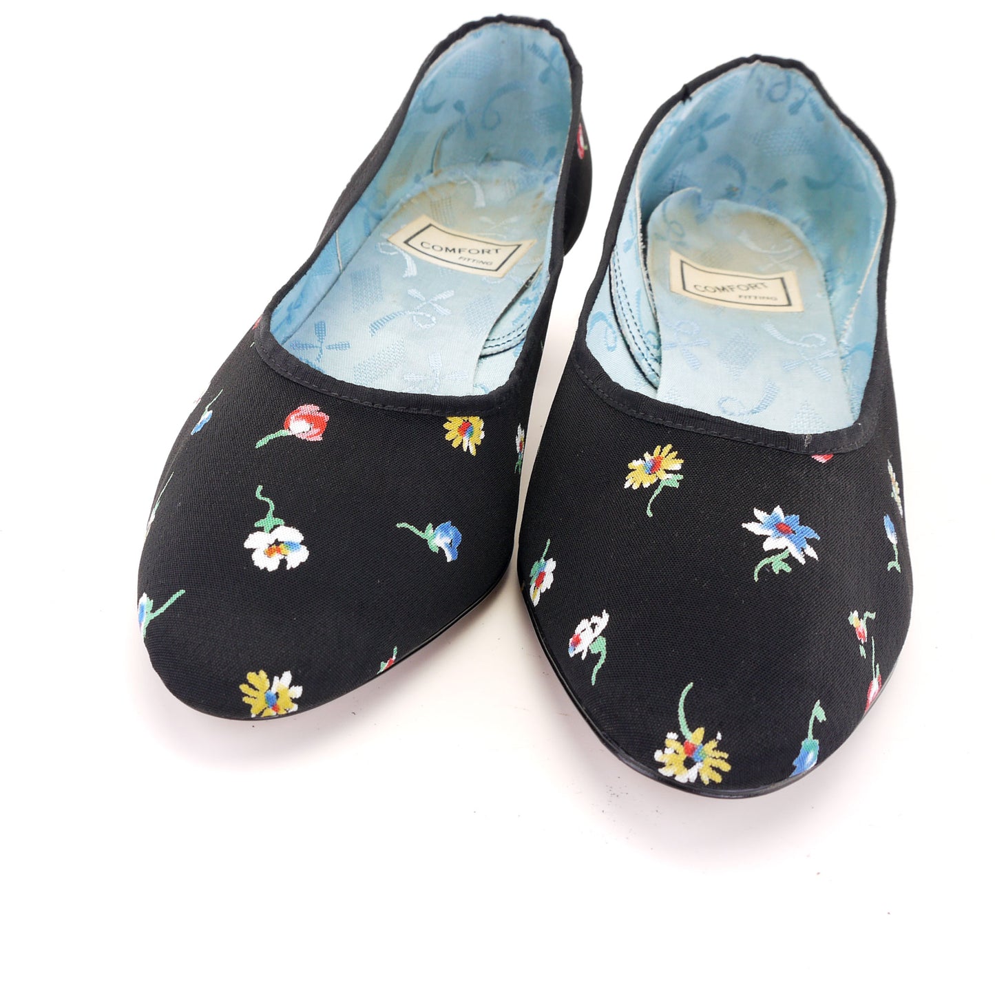 1950s Black & Floral Ladies Slippers UK 5