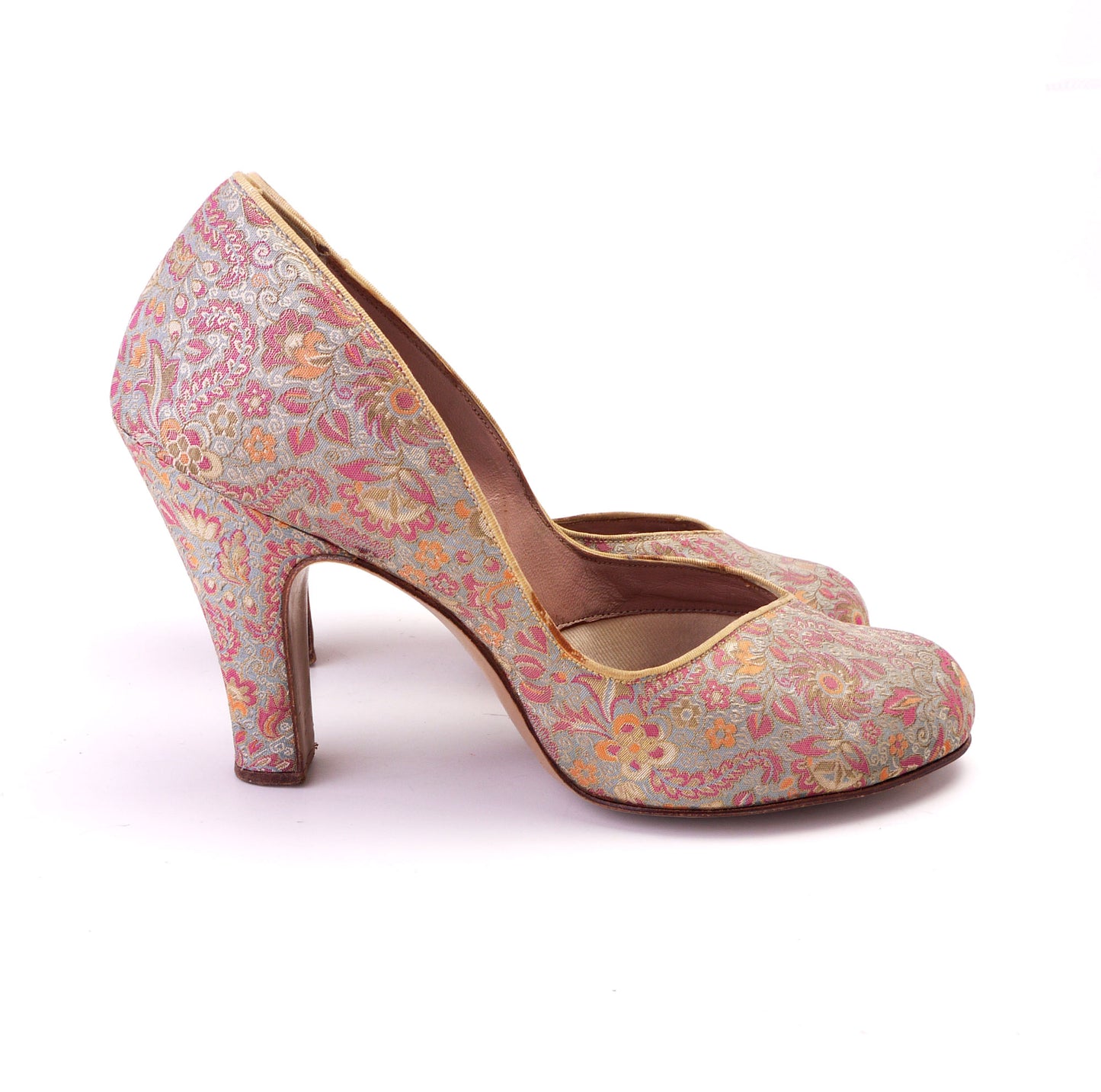 Stunning Unworn 1940s Floral Brocade Pumps CC41 UK 4.5