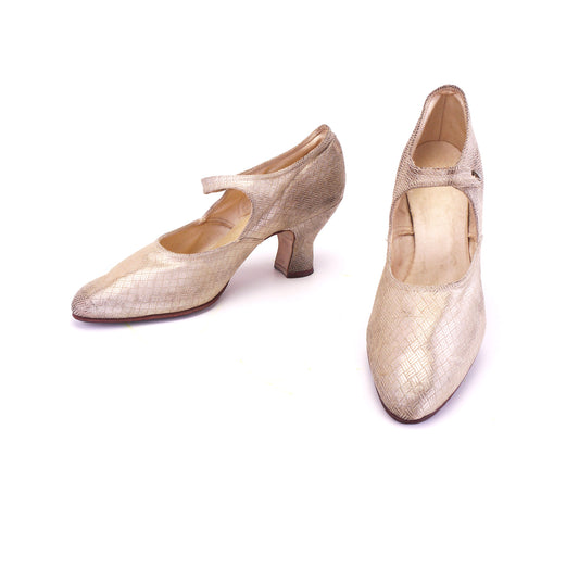 1920s Gold Lustre Mary Jane Evening Shoes UK 4