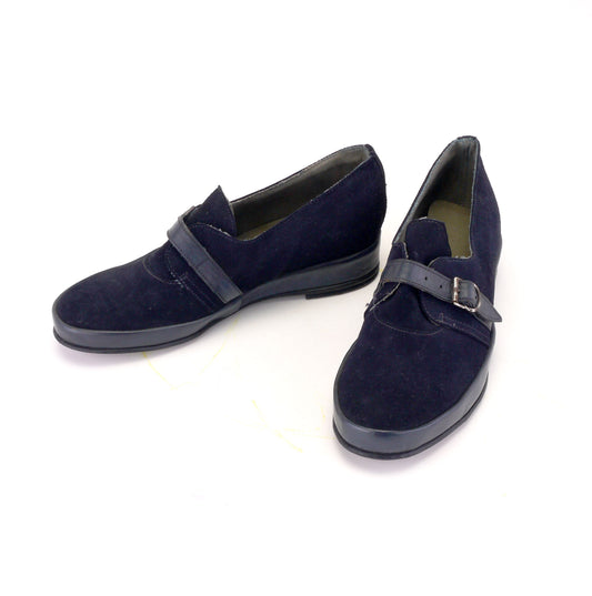 Deadstock 1940s Navy Blue Wedges UK 3.5